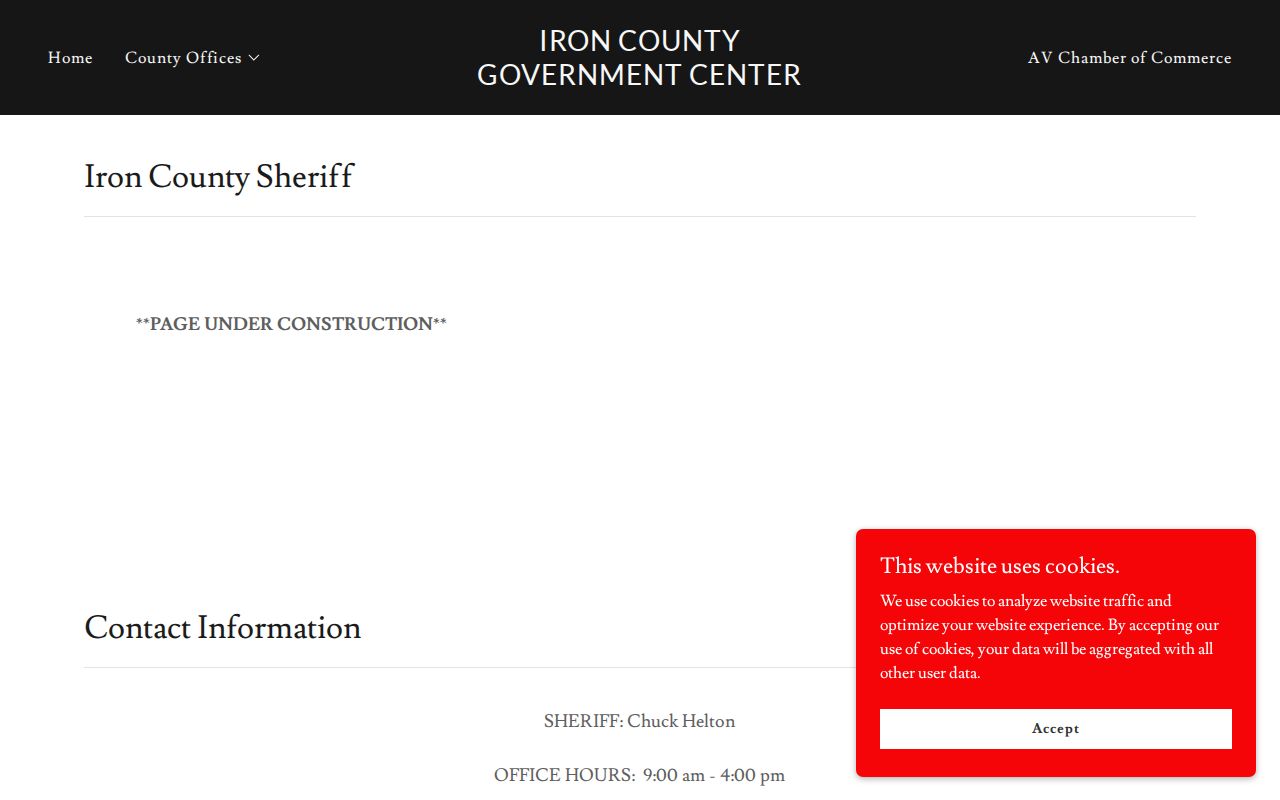 Iron County government sheriff contact page