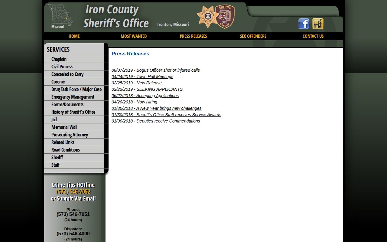 Iron County Sheriff press archive with older releases