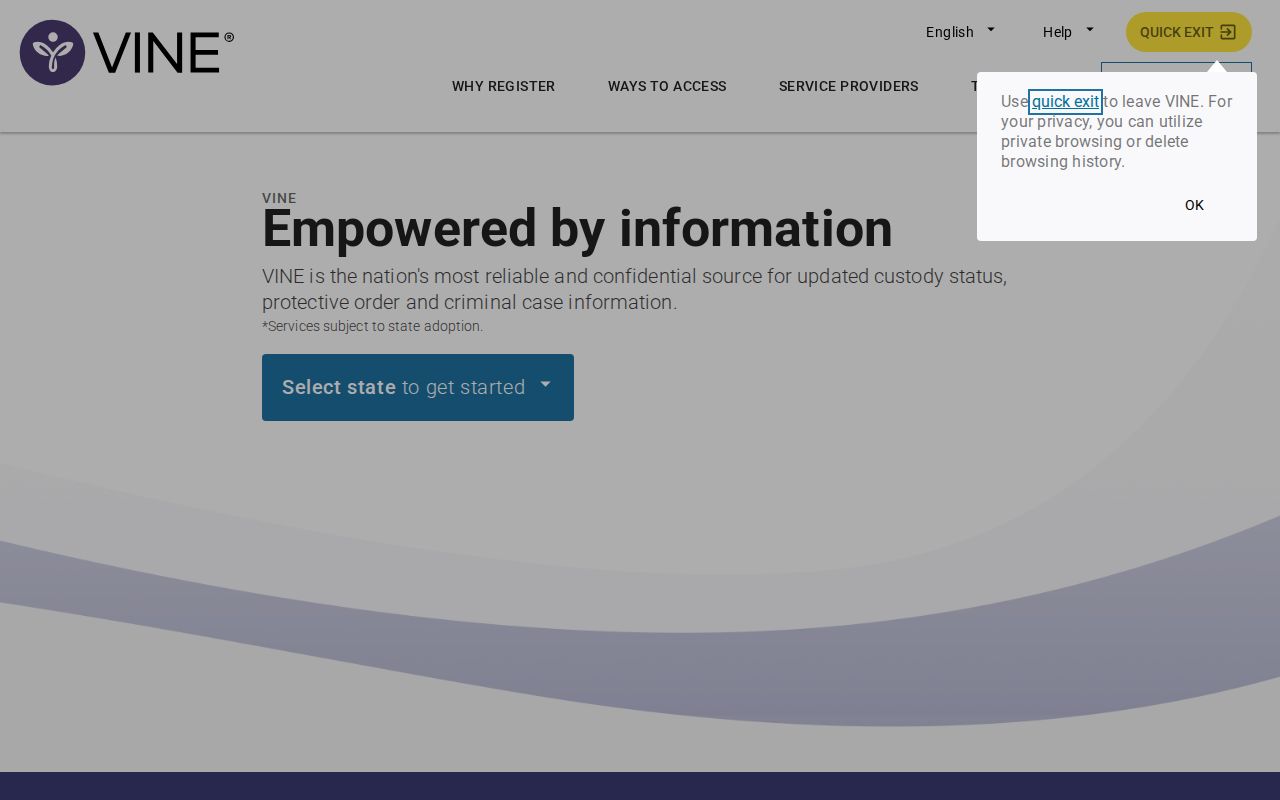 VINELink alert registration fields for phone email and PIN