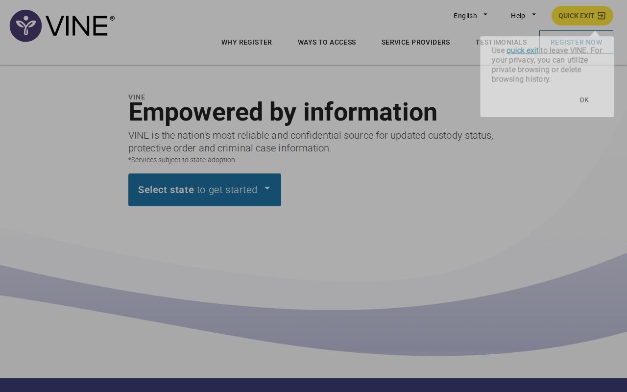 VINELink custody-search application screen