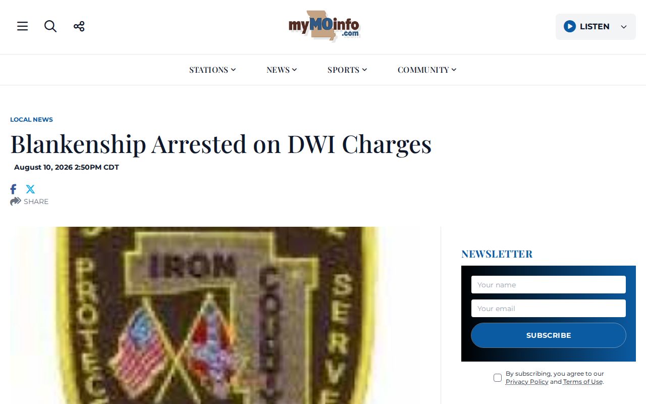 My Mo Info Ironton-area arrest article showing source attribution and innocence language